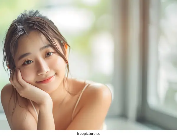 Beautiful Asian Woman Smiling and Looking at the Camera