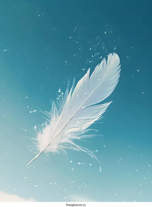 White Feather on Blue Background