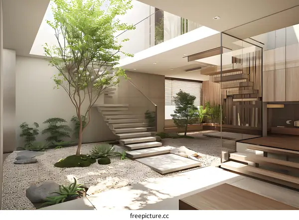 Modern Minimalist Japanese Style Home Interior Design with Zen Garden