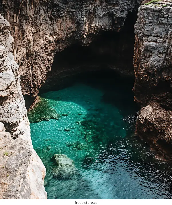 Sea Cave  With Clear Water