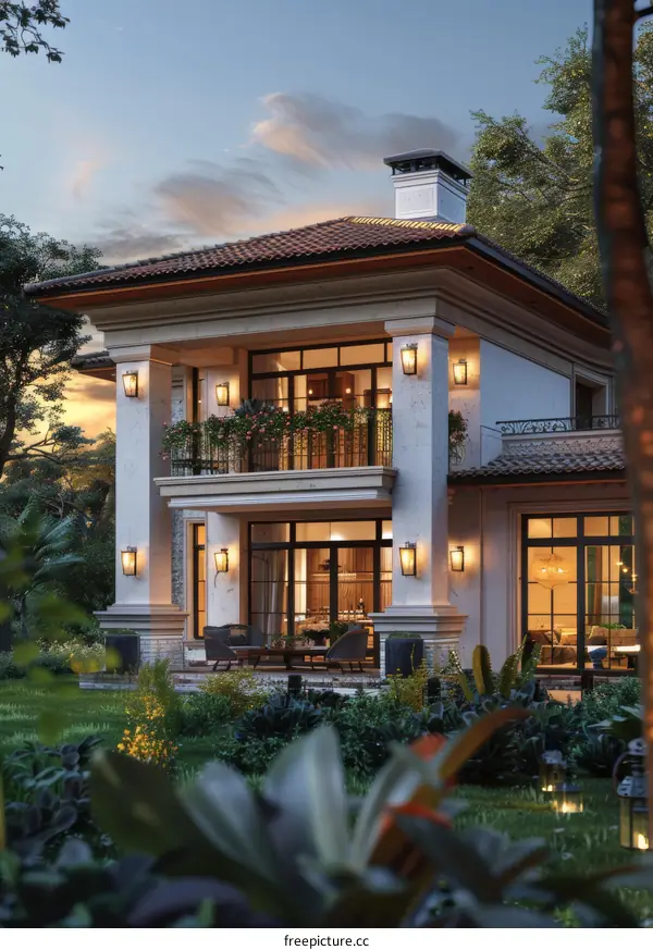 Luxury Villa Exterior at Dusk