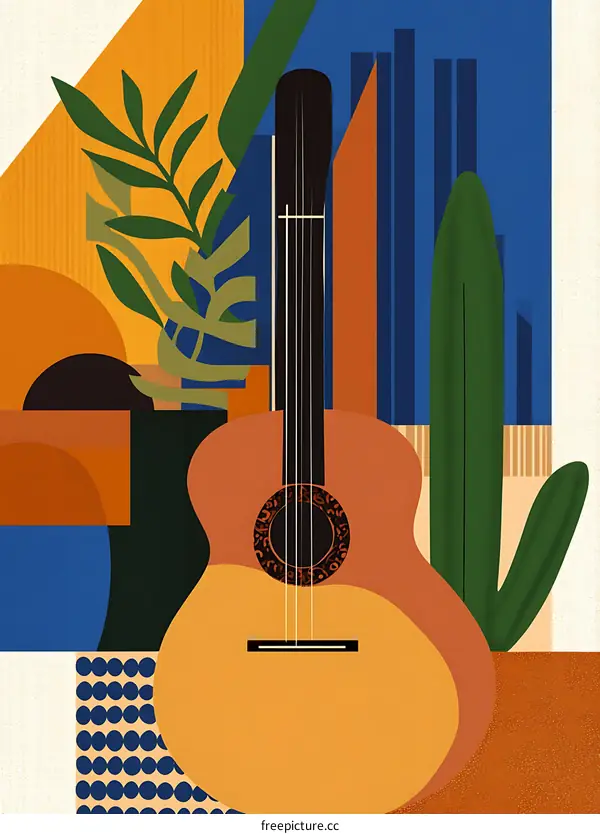 Abstract Guitar with Geometric Shapes