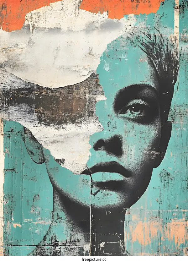 Abstract Art Woman Face with Torn Poster