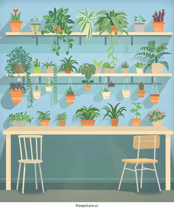 Indoor Garden with Plants and Shelves