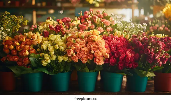 Colorful Rose Bouquets in Pots