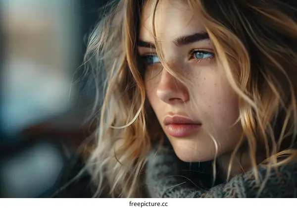 portrait of a beautiful young woman with blonde hair and blue eyes