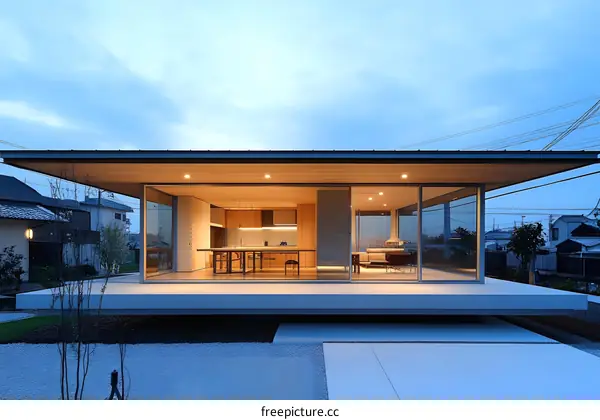 Modern Japanese Style Home with Glass Walls and Wooden Ceiling