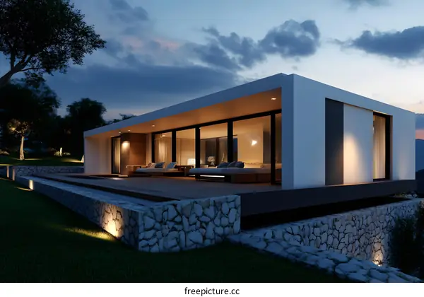 Modern Architecture House Design with Stone Wall and Deck