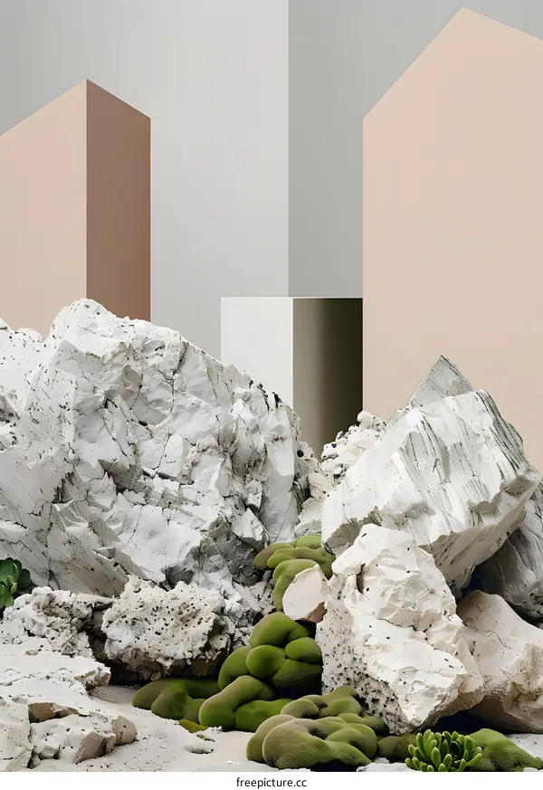 Abstract Minimalist Rock and Moss Art Installation