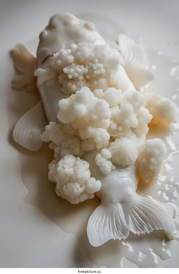White Fish Sculpture with Coral Detail