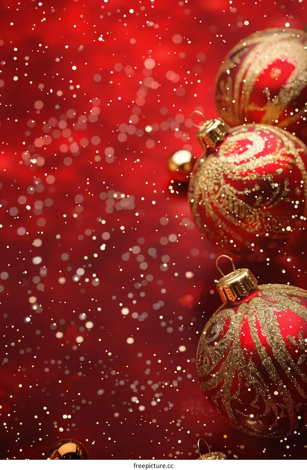Decorative Christmas Ornaments in Red, Gold, and White