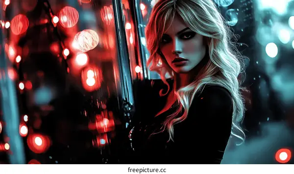 Blonde Woman in Night City Fashion Portrait