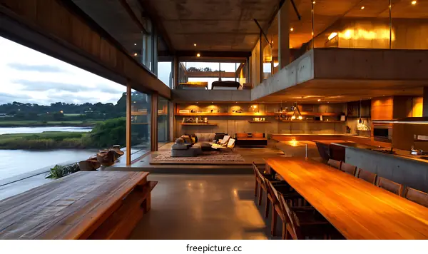 Modern Concrete House with River View