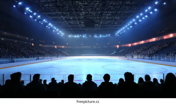 Ice Hockey Rink with Spectators in Illuminated Arena