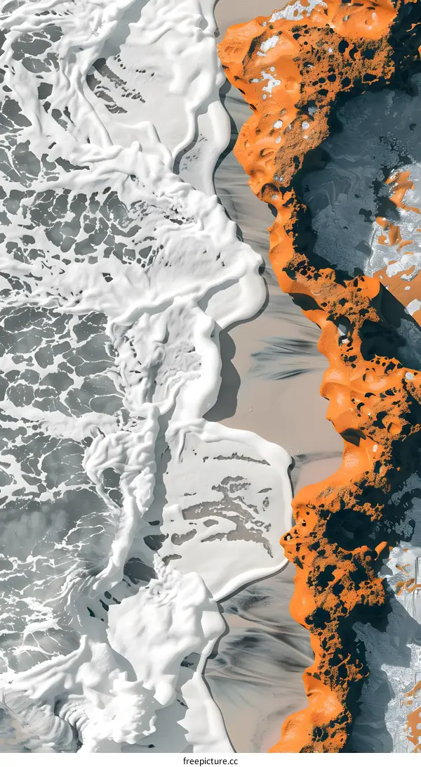 Abstract Art of White Foam and Orange Rock