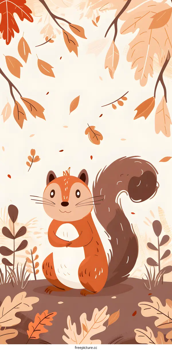 Cute Squirrel Autumn Illustration With Falling Leaves