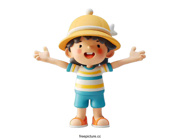 [Transparent Background PNG]Smiling 3D Cartoon Boy With Open Arms Wearing Summer Outfit
