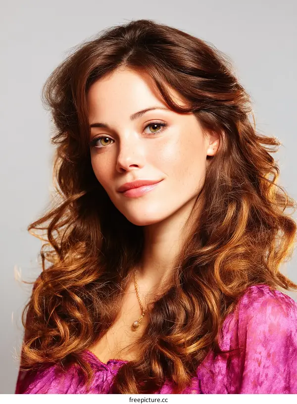 Closeup Portrait of a Beautiful Woman with Curly Hair