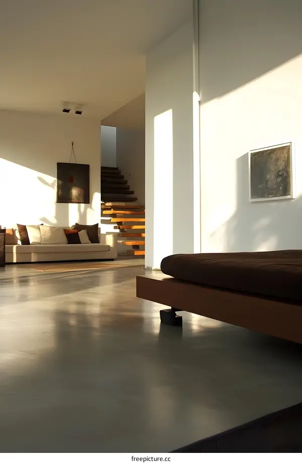 Modern Minimalist Interior Design with Sunlight Streaming Through the Windows