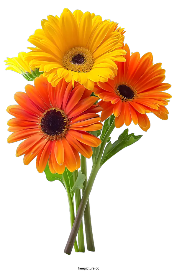 [Transparent Background PNG]Three Gerberas Isolated on White