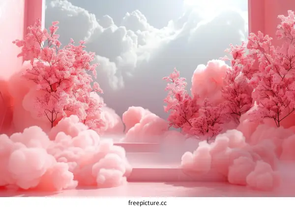 Pink Cloud Forest Scene Design Illustration