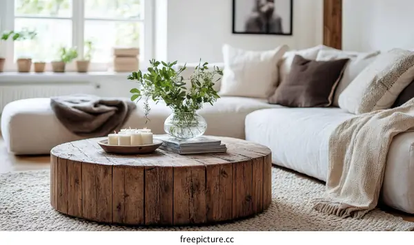 Modern Rustic Living Room with Wooden Coffee Table