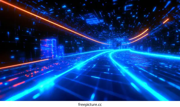 Futuristic Digital Cityscape Tunnel