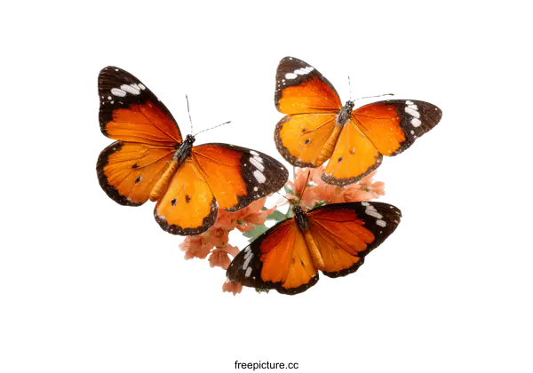 [Transparent Background PNG]Three Beautiful Butterflies on Flowers