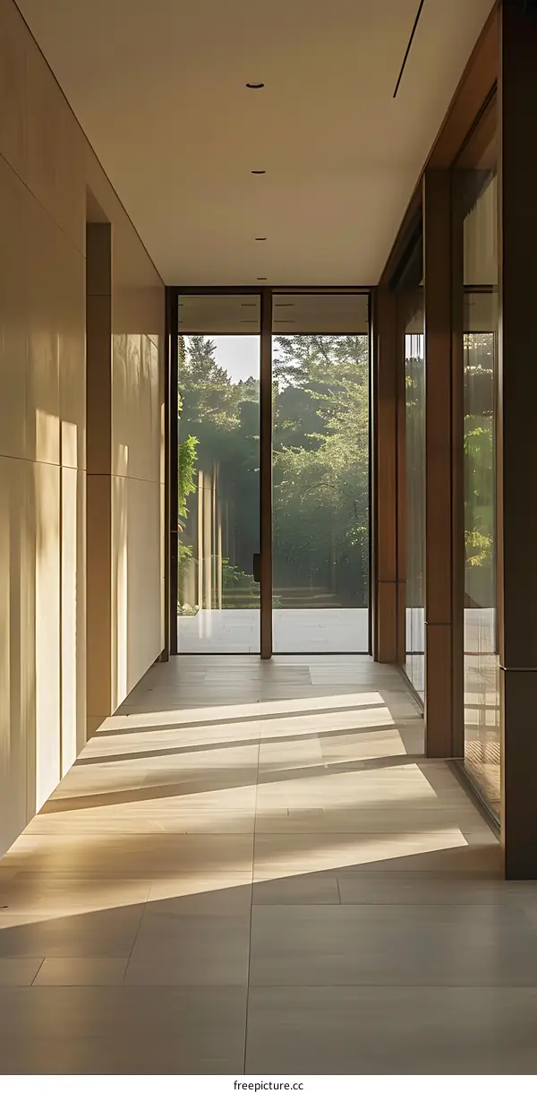 Minimalist Interior Design Hallway With Glass Doors And Natural Light