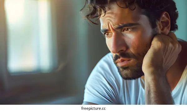 pensive man looking out the window