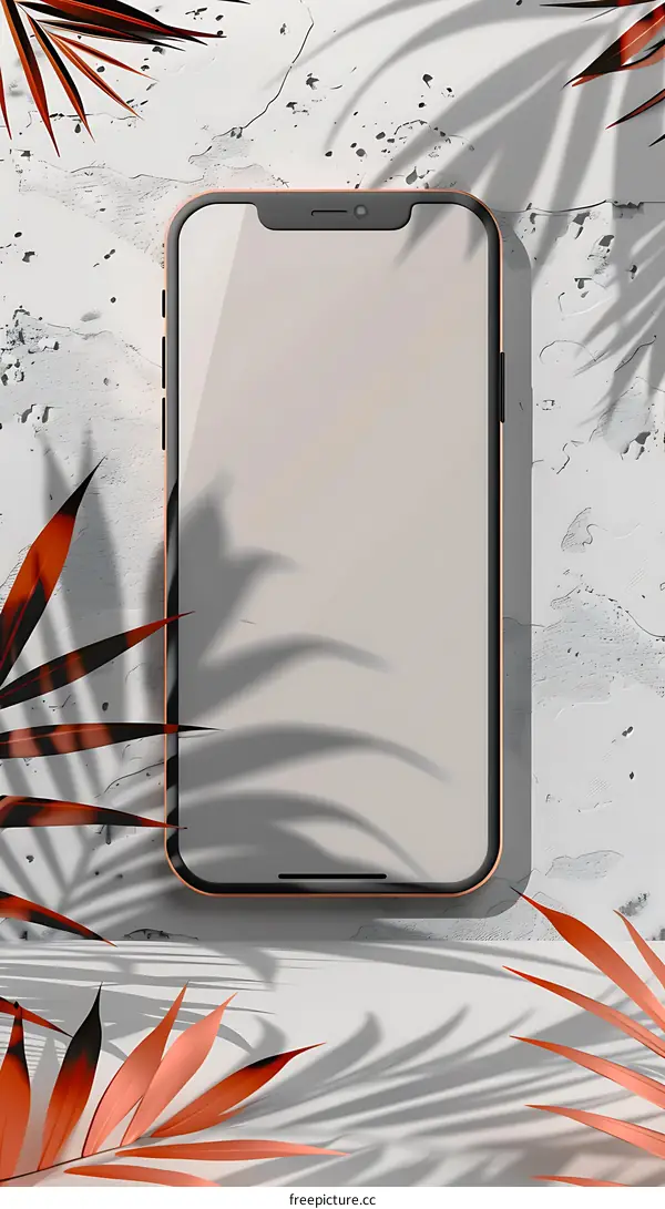 Phone Mockup with Tropical Leaves on a Concrete Background
