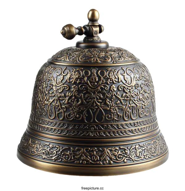 [Transparent Background PNG]Ornate Decorative Bronze Bell with Floral Design