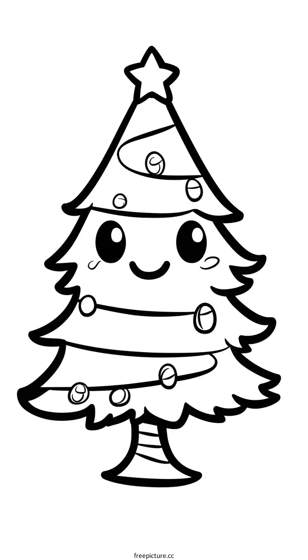 Cute Cartoon Christmas Tree with Star Ornament