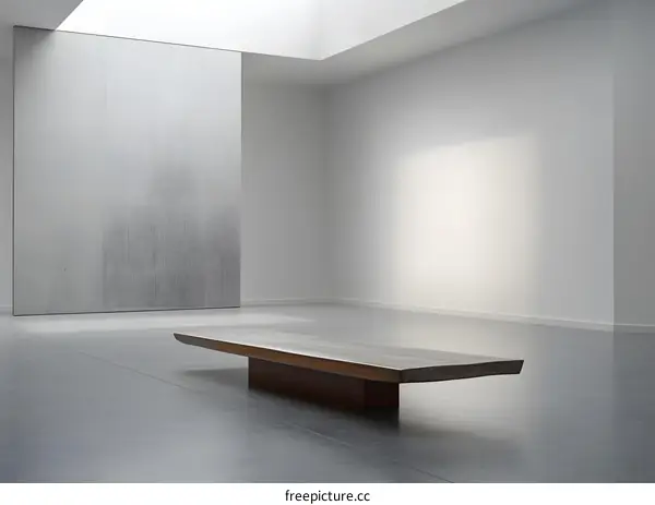 Minimalist Gallery Space with Wooden Bench