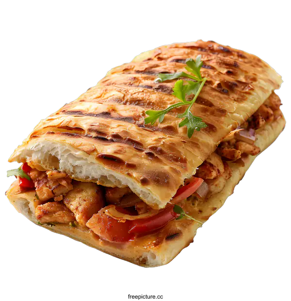 [Transparent Background PNG]A delicious and healthy sandwich with chicken, vegetables and herbs.