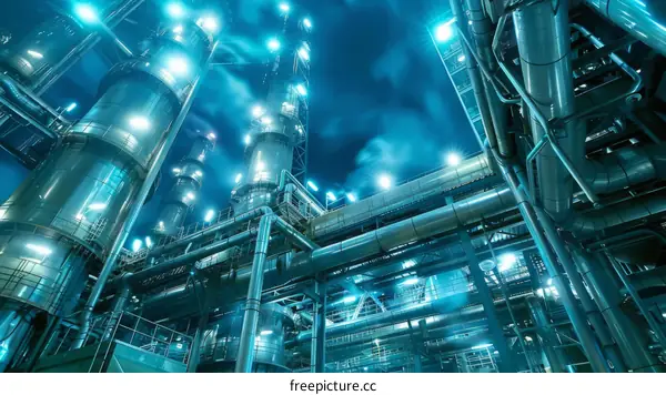 Illuminated Industrial Plant at Night