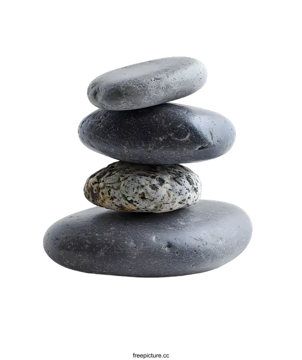 [Transparent Background PNG]Four smooth dark gray and black stones stacked vertically
