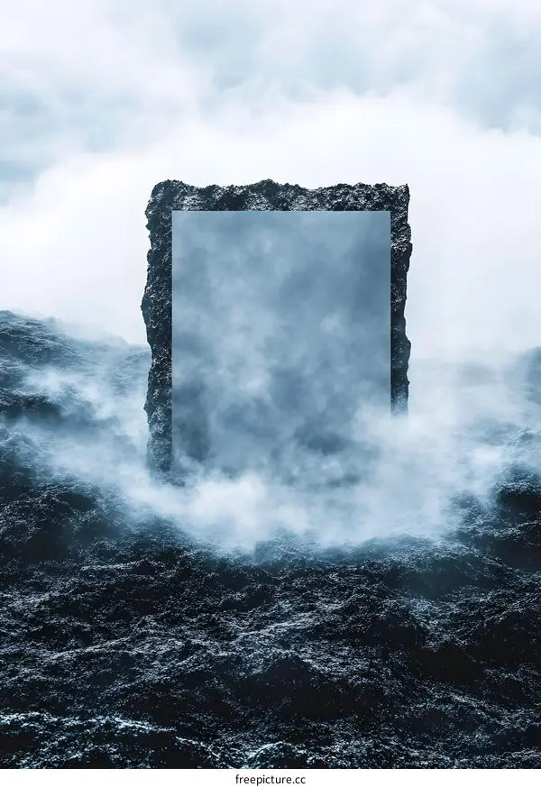 Abstract Minimalist Stone Gate With Smoke