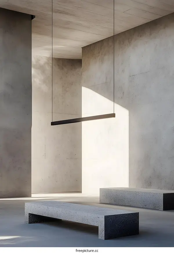 Minimalist Concrete Interior Design With Hanging Light