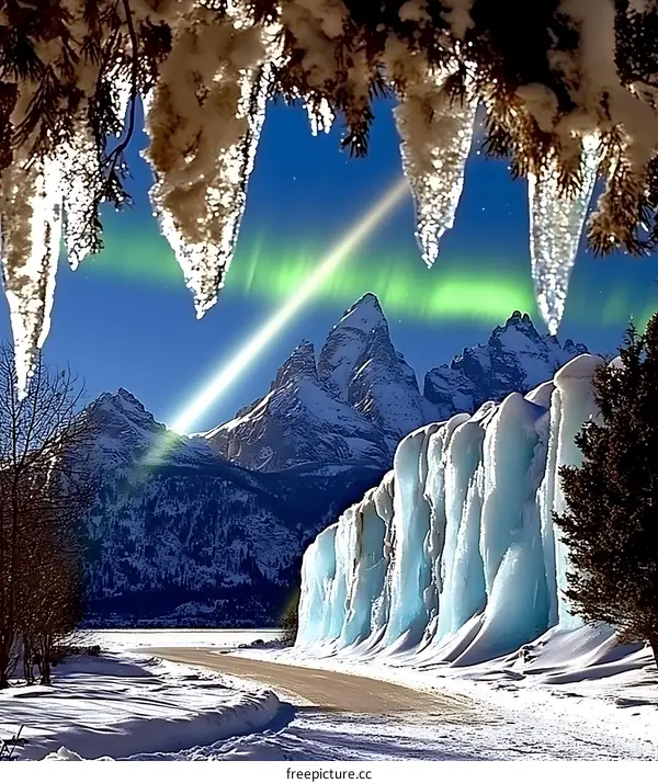 Winter Landscape With Aurora Borealis