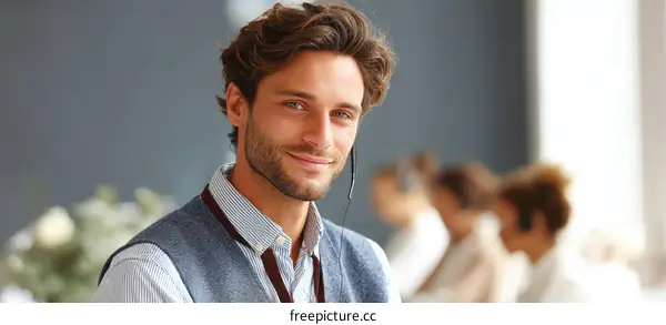 Businessman Wearing Headset Smiling Portrait