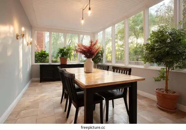 Cozy Dining Room with Sunlight and Plants