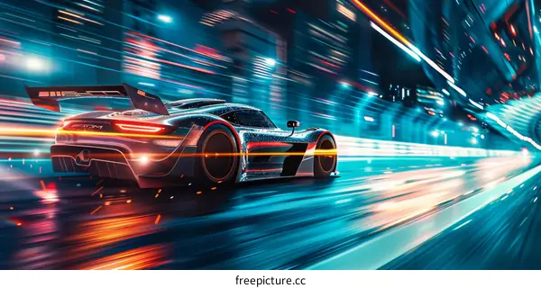Supercar Speeds Through City Streets at Night