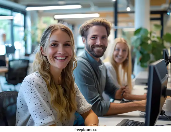 portrait of three young business professionals smiling at the camera