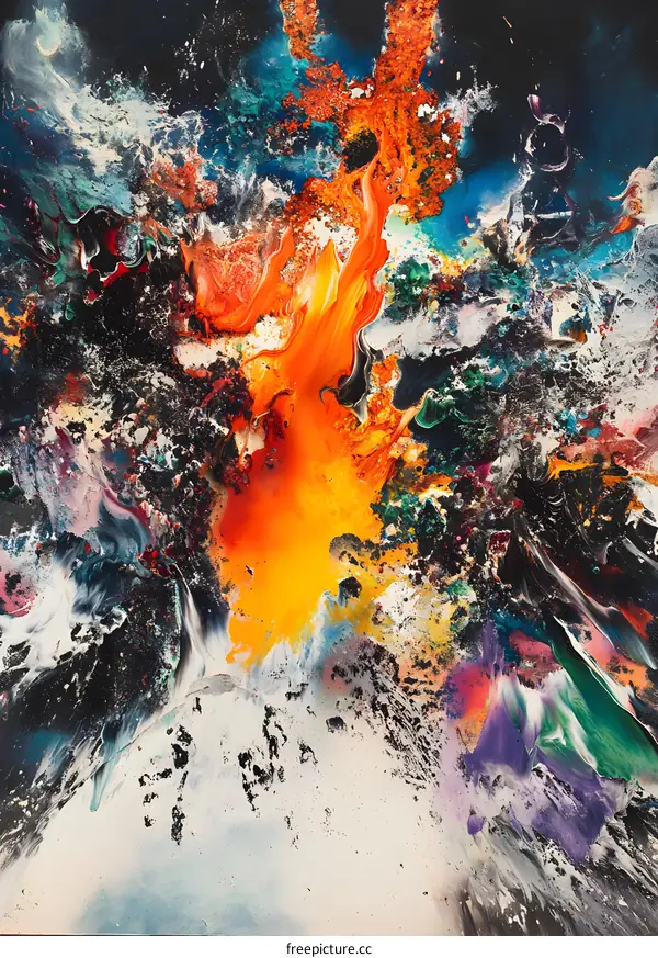 Abstract Painting with Bright Colors and Dynamic Composition