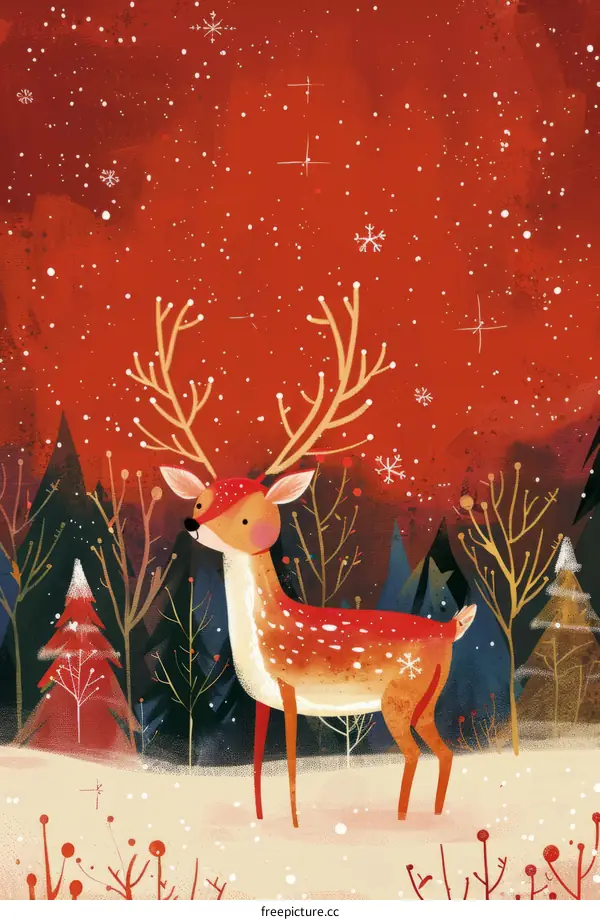 Solitary Deer in a Snowy Forest