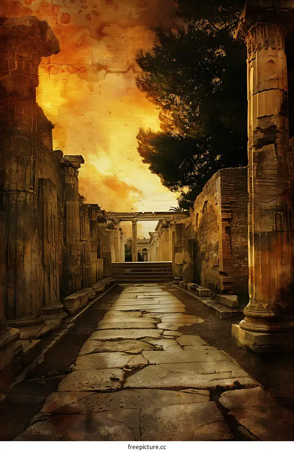 Ruins of an Ancient Roman City With Stone Columns