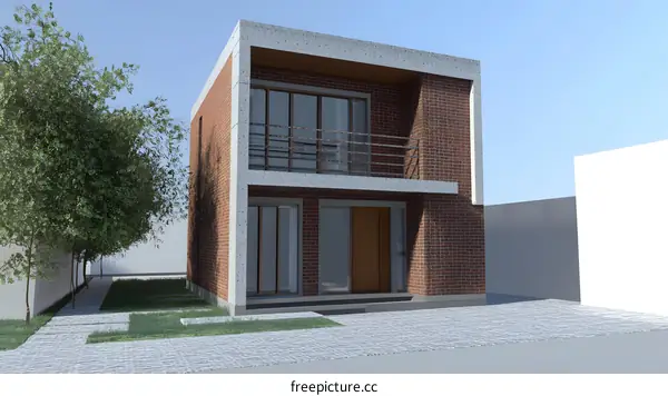 Modern Brick House Design with Balcony and Windows