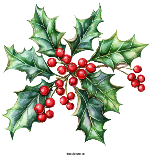 [Transparent Background PNG]Beautiful Watercolor Christmas Holly Illustration