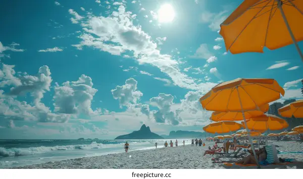 Crowded Beach With Sugarloaf Mountain In The Background